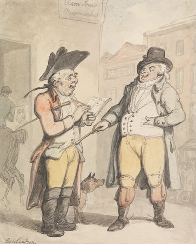 Der Buchmacher und sein Kunde vor dem Ram Inn, Newmarket von Thomas Rowlandson